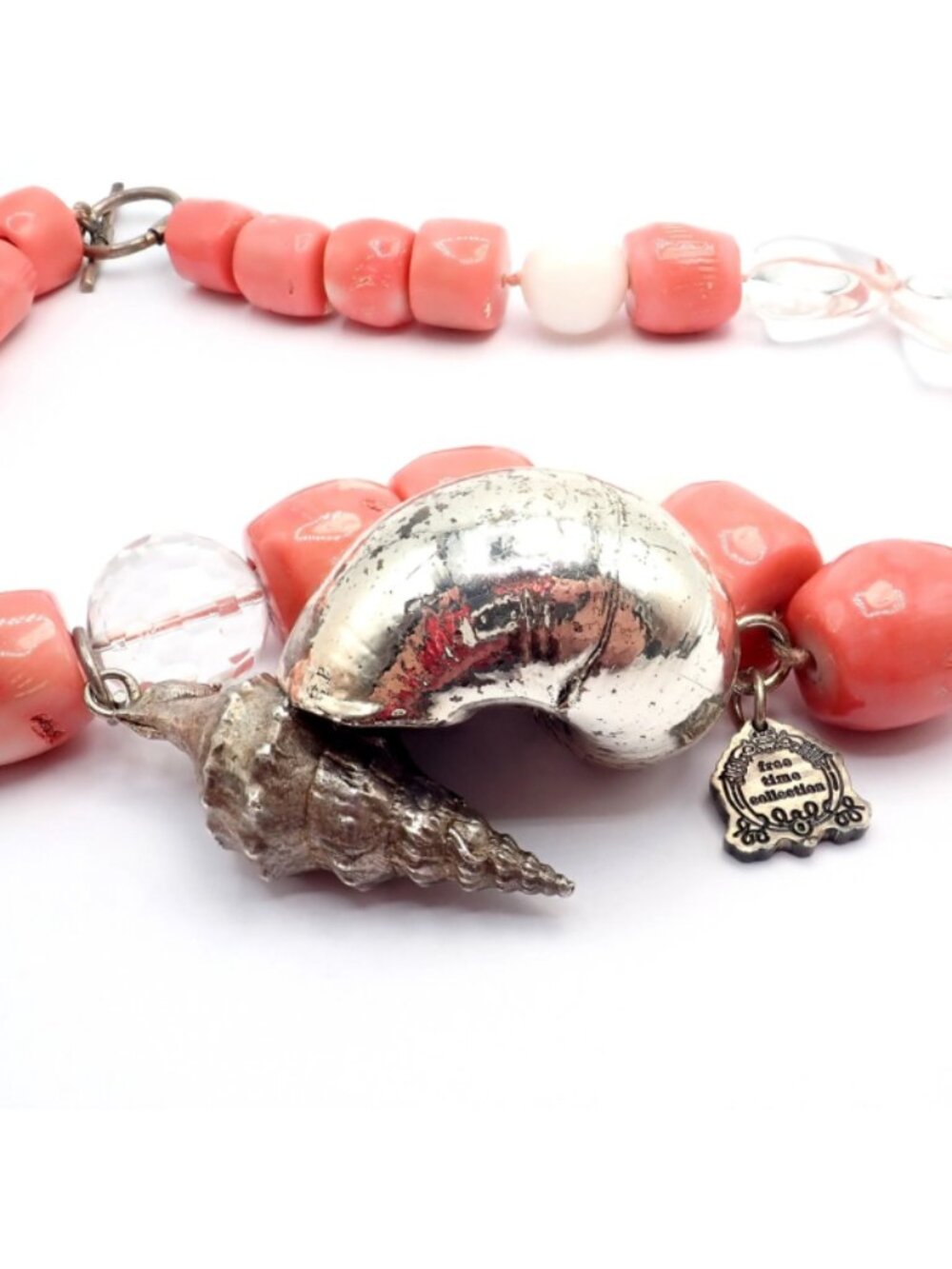 Rare! Vintage Mario Buccellati Free Time Silver Large Pink Coral Necklace 17.5" - Picture 10 of 11